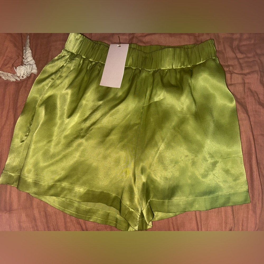 High-Waist Satin Shorts in Bright Lime Green